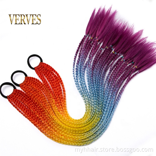Synthetic Hair Ties Gradient Crochet Braid 24 inch hair Colorful Hair-Ring Braid Ponytail for Women Braided Drawstring Ponytail